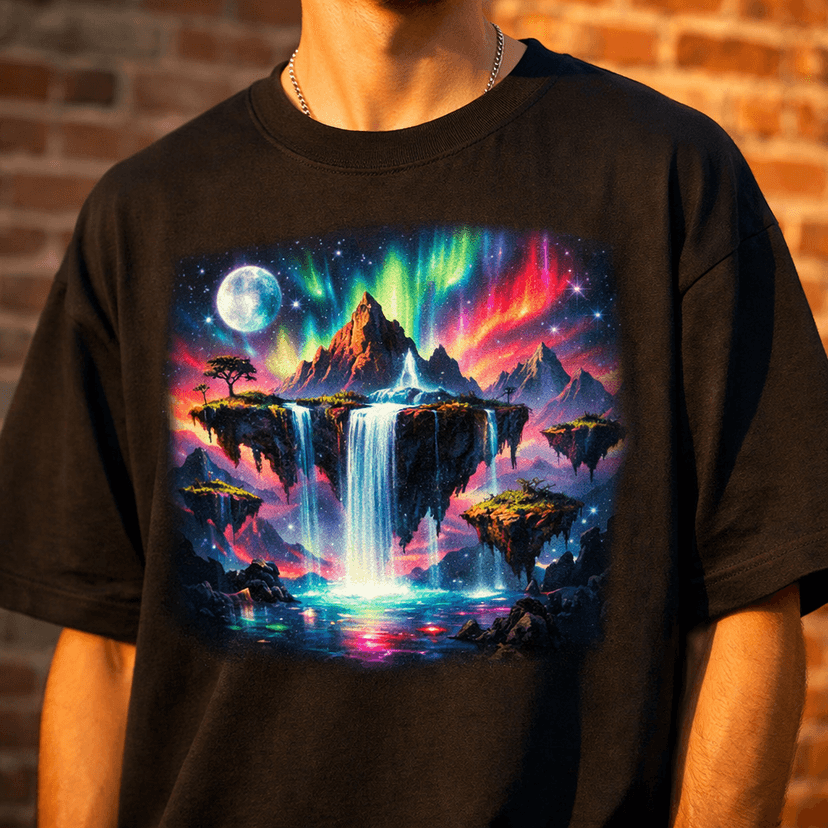 T-shirt with AI-generated aurora dreamscape print